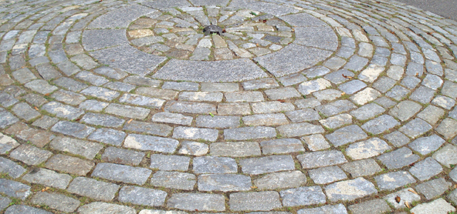 Cobblestones from reclaimed granite are exciting.